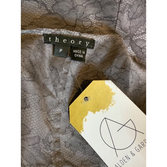 Theory Gray Floral Lace Print Silk Sleeveless Ruffle Top, Size P - Picture 8 of 10